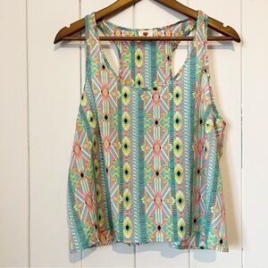 One Clothing Multicoloured Neon Aztec Patterened Racerback Crop Top. Size Large.